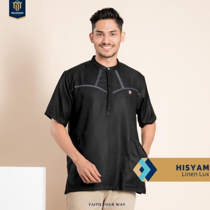Muslimadani Baju Koko HISYAM Lengan Pendek Pakaian Muslim Pria Casual ADI