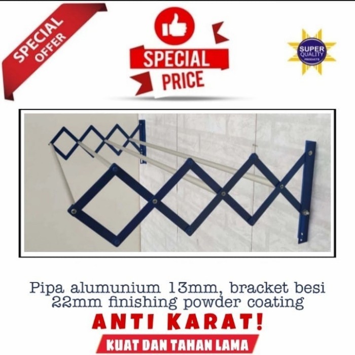 JEMURAN TARIK / JEMURAN DINDING LIPAT ALUMUNIUM 120CM