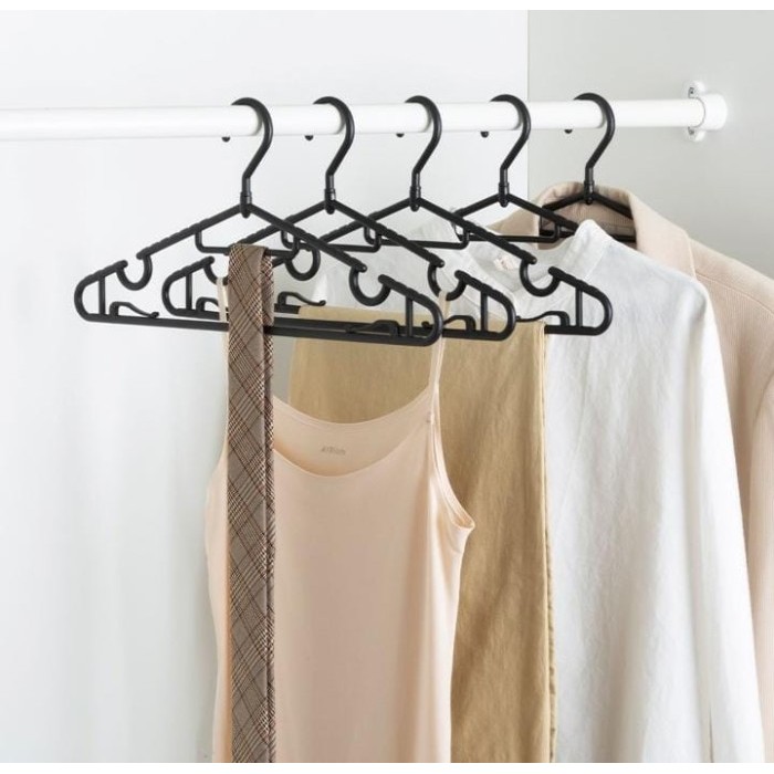 HANGER BAJU PLASTIK HITAM 10 PCS - GANTUNGAN PAKAIAN PLASTIK TEBAL