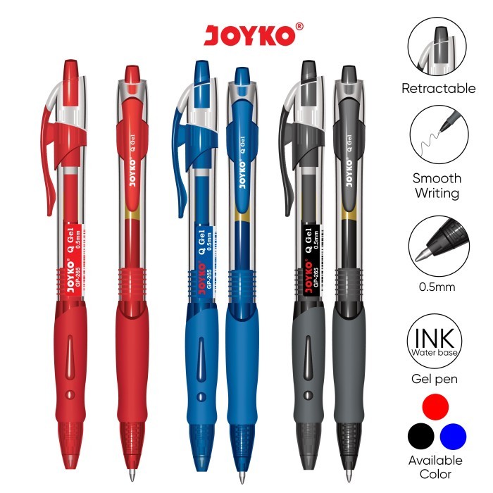 

Joyko Gel Pen Qgel / Pulpen Joyko Cetek Q-Gel Hitam Biru Merah Gp-265