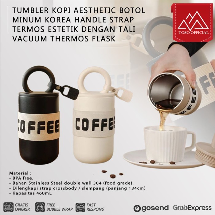 Tumbler Kopi Aesthetic Botol Minum Korea Handle Strap Termos Estetik Dengan Tali Vacuum Thermos