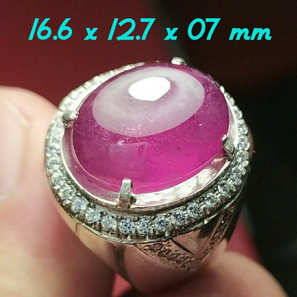 Koleksi Batu Ruby Star Pinkish Asli Mozambik Ukuran Kantoran Ring Perak Murni HM Zircon Mewah
