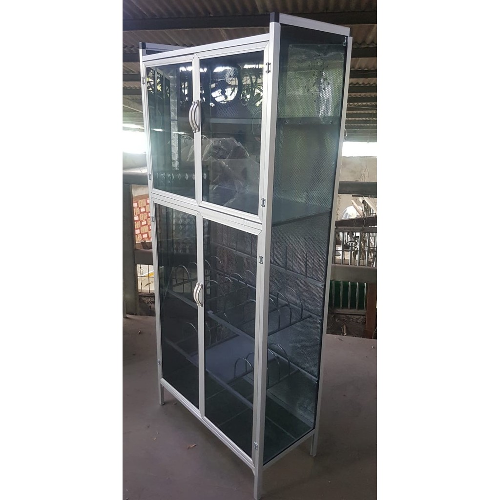 RAK PIRING LEMARI PIRING ALUMINIUM KACA 2 PINTU