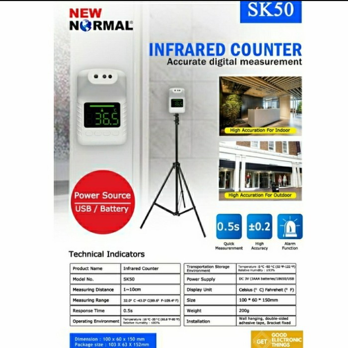 Termometer Dinding Infrared Non Kontak/ Wall Mounted Thermometer SK50