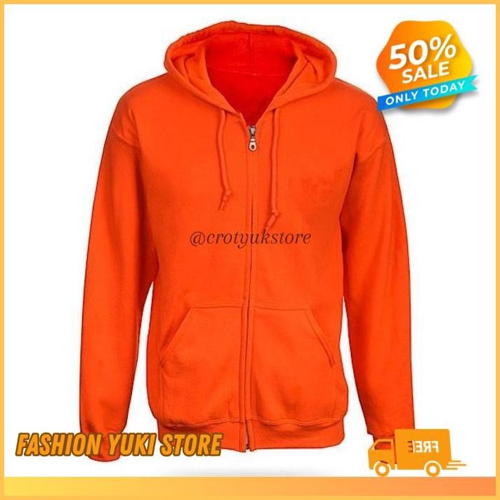 JAKET HOODIE SLETING ZIPPER RESLETING ZIPER DISTRO OREN ORANGE ORANYE JINGGA WARNA POLOS  CUSTOM IND