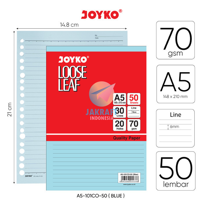 

Kertas Binder Note Joyko Loose Leaf A5 Isi 50 Warna 70 Gsm (20 Lubang)