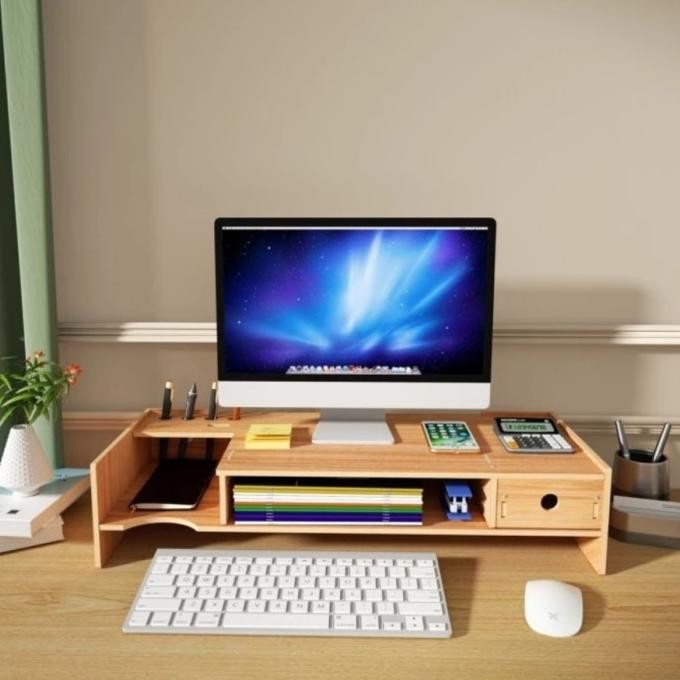 Meja Rak Alas Tatakan Stand Dudukan Kayu Laptop Monitor Imac Printer