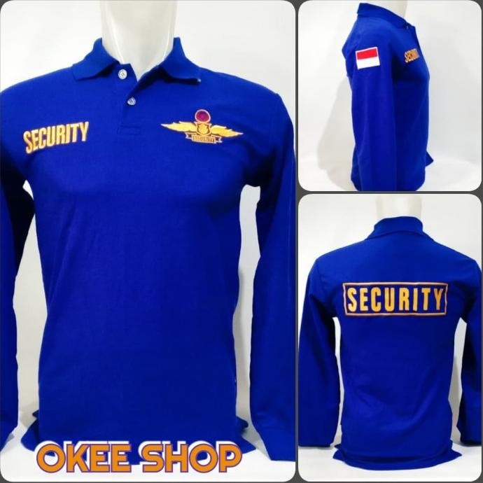 

diskon! kaos baju kaos polo shirt security panjang biru logo wings