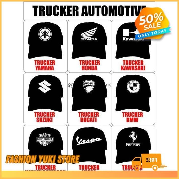 TOPI TRUCKER JARING HAT CAP DISTRO OTOMOTIF YAMAHA HONDA KAWASAKI SUZUKI DUCATI BMW  HARLEY VESPA FE