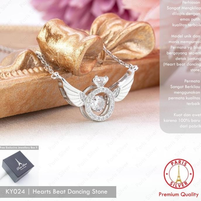 

diskon! kalung dancing stone heart beat angel wings perak 925 silver necklace