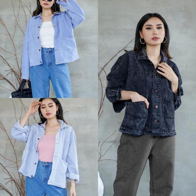 JH Oversized Denim Jacket Outer Jaket Jeans Wanita Big Size Jumbo Casual