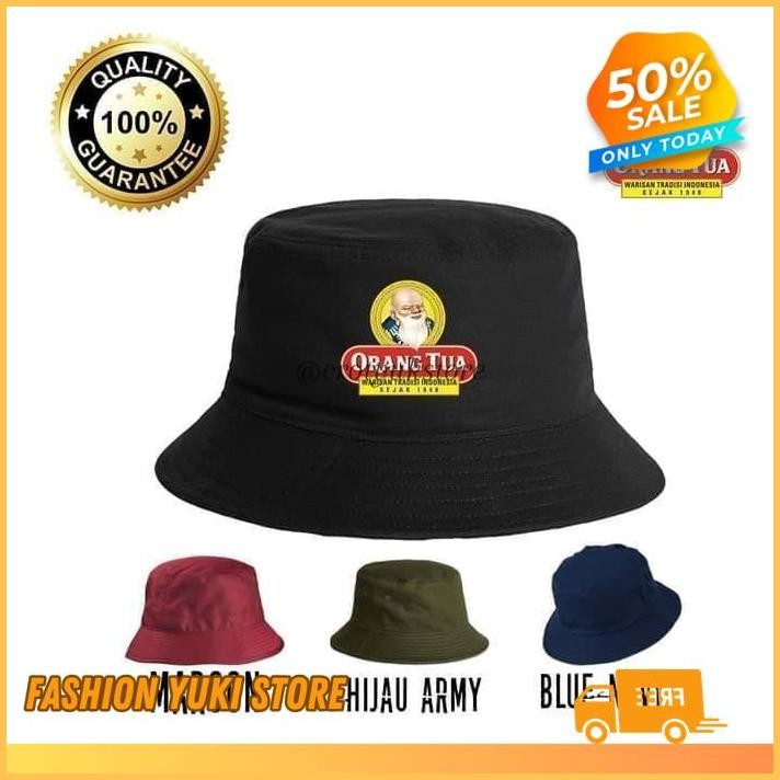 TOPI BUCKET HAT CAP DISTRO EMAS GOLD PREMIUM ORANG TUA POLOS CUSTOM INDONESIA  PRIA WANITA OBRAL AME