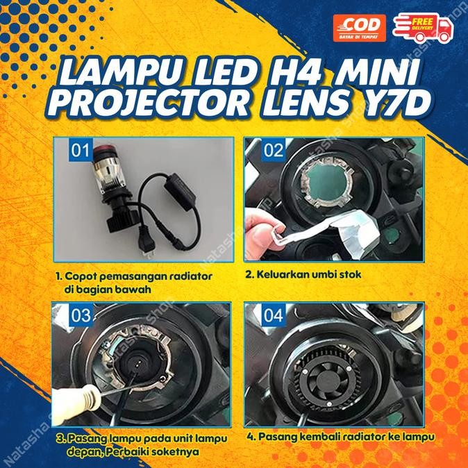 Murah Lampu Led Mobil H4 Super Terang 12-24 Volt | Lampu Depan Mobil H4 Mini Projector Lens Y7D