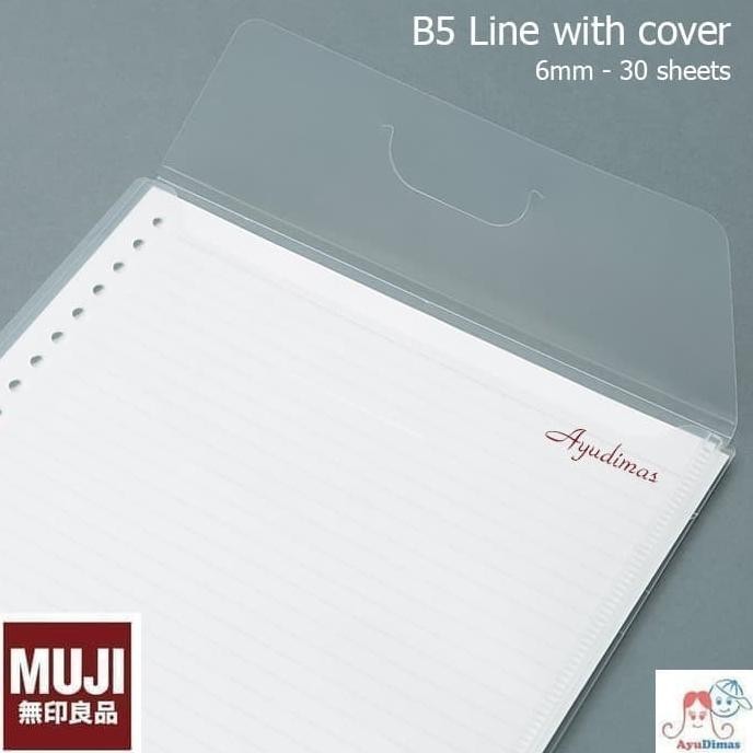 

sale! muji - loose leaf paper b5 line / ruled 6mm with cover - kertas file