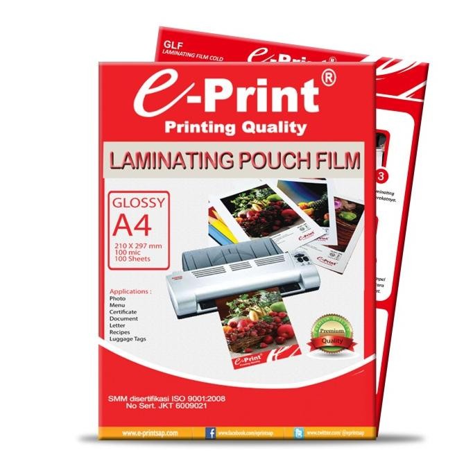 

sale! kertas / plastik laminating pouch ukuran a4 100mic 100lembar e-print