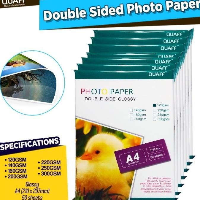 

sale! quaff kertas foto dua sisi double sided photo paperart paperdilapisi kertas ukuran a4 (50 lembar per bungkus) (120gsm