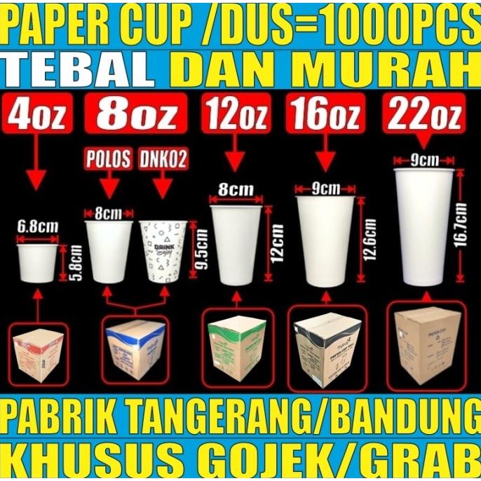 

sale! paper cup 8oz hot 4oz 12oz 16oz 22oz hot n cold /dus gelas kertas gjk