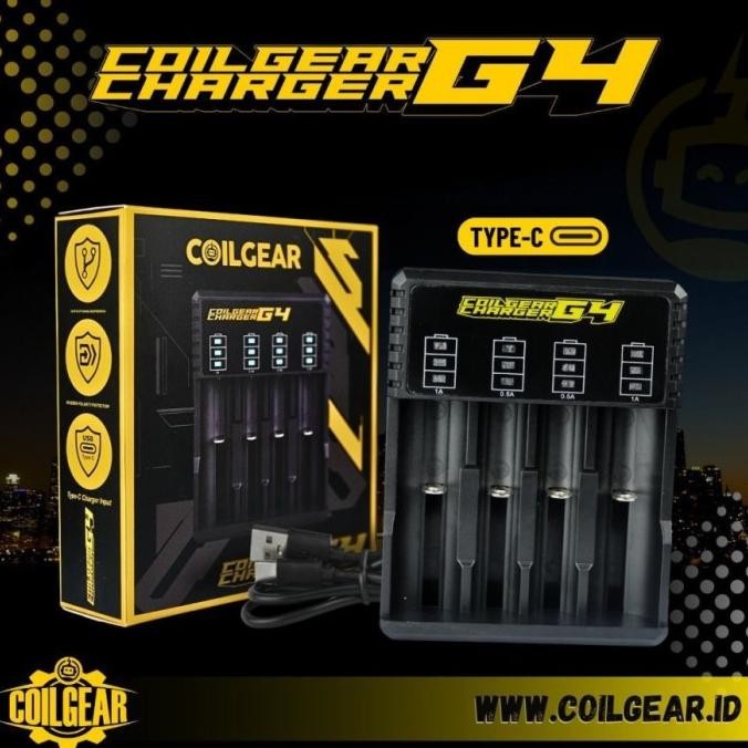 ori - usb battery charger coilgear g4 4 slot smart 18650 battery charger authentic