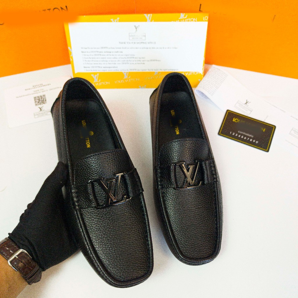 Sepatu loafer kulit pria, Moca LV Semua Sepatu Pria Versi Hitam Kulit Sapi Asli Modis Standar Impor 