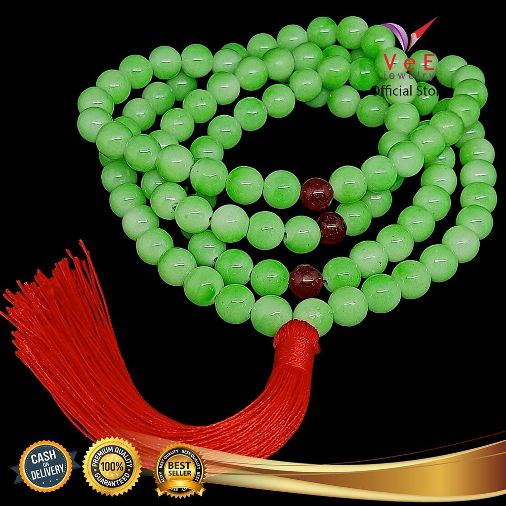 Tasbih Budha 108 Butir Batu Giok 12mm Hijau - VeE Kalung Tasbih Buddha