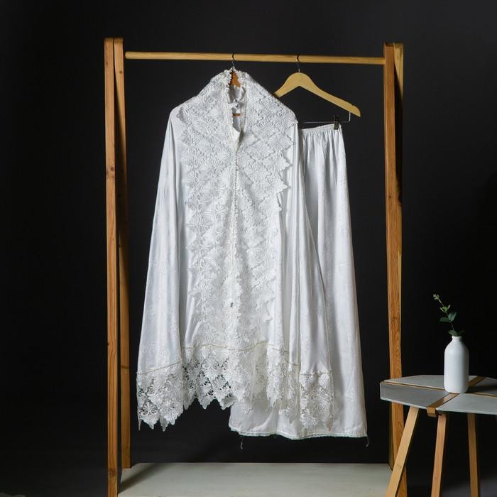 Mukena Dewasa Travel Jumbo Katun Bordir Renda Ramadhan Putih Terbaru 100 % Original