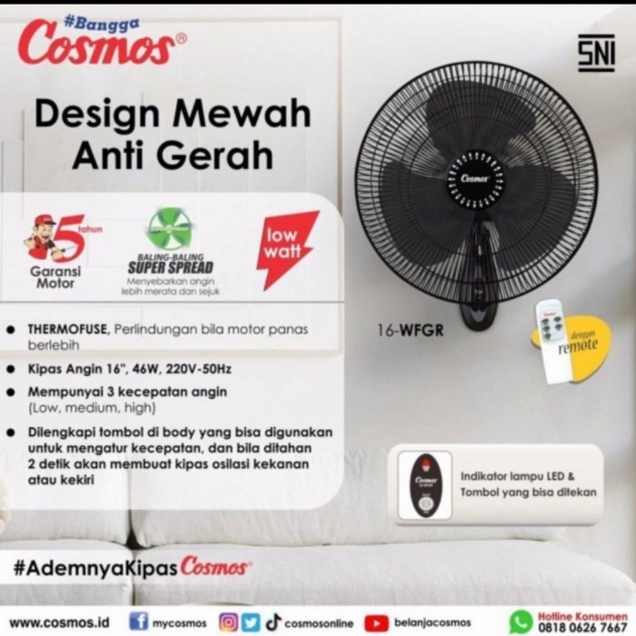 KIPAS ANGIN DINDING + REMOTE COSMOS 16 INCH WFGR