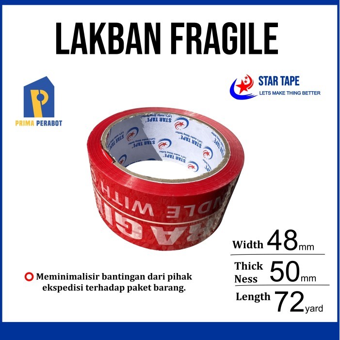 

Lakban Fragile Merah 1 Roll Lakban Handle With Care 48Mm