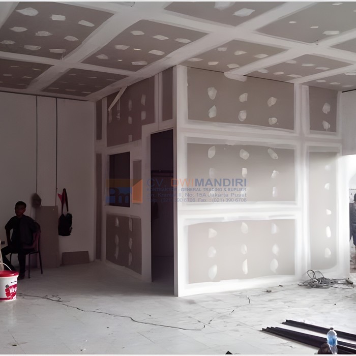 Pasang Plafond Gypsum+Material Sistem Flat dan List Profile L10cm