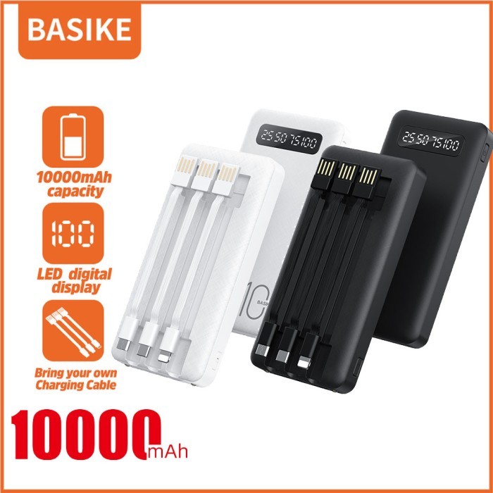 Powerbank 10000mah BASIKE Asli 3 kabel pengisi daya Lampu LED ganda