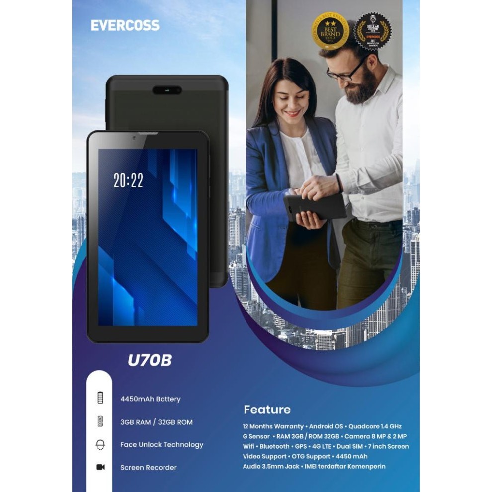 TABLET EVERCOSS WIN TAB 3/32GB U70B 4G LTE GARANSI RESMI