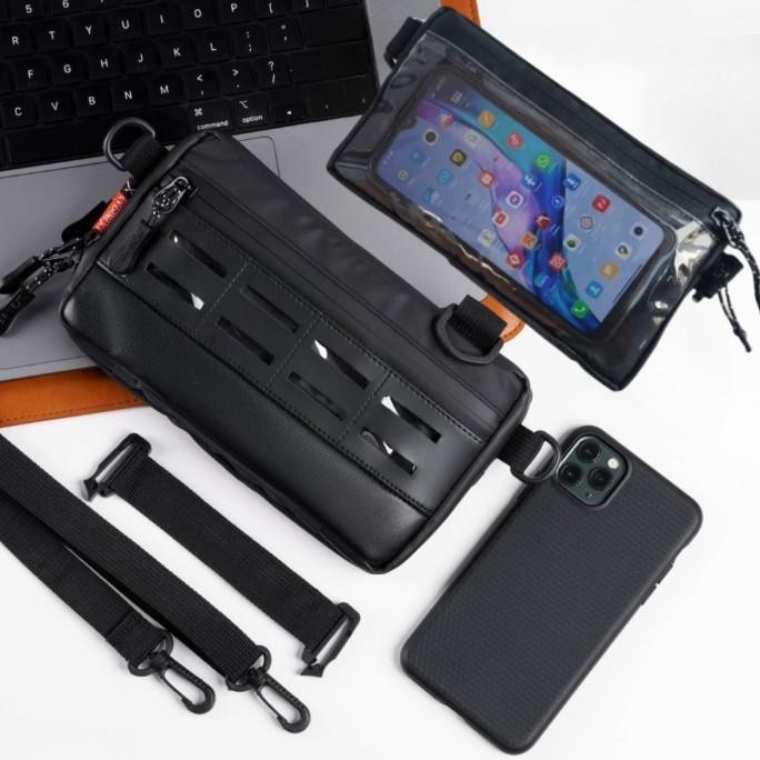 Tas Selempang Pria Pouchbag Dompet Hp Mini Hitam Transparan