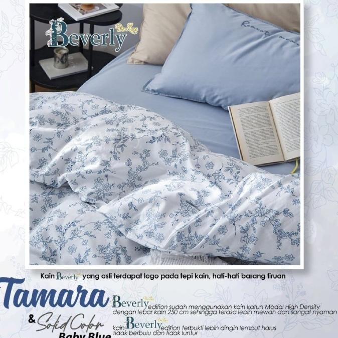 Kamar Tidur Sprei Katun Halus Beverly Tamara Floral Flower Bunga Simple Baby Blue Biru Putih Optik W
