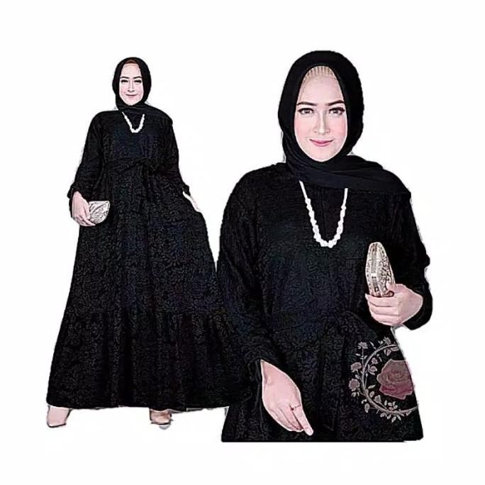 Gamis brukat XXXL marifa hitam baju brokat import jumbo murah mar GB Terlaris