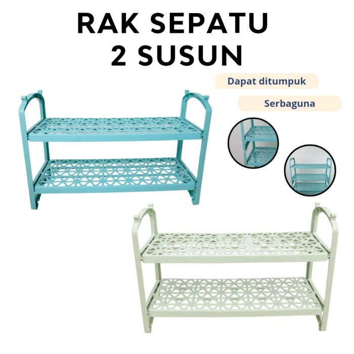 Rak Sepatu 2 Susun - Rak Tempat Sandal Sepatu Kokoh Plastik