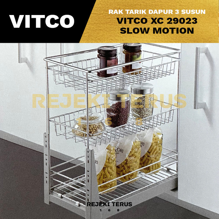 Rak Tarik Dapur Vitco XC 29023 3 Susun SLOW MOTION Bumbu Saos Kitchen Laci Tarik Stainless