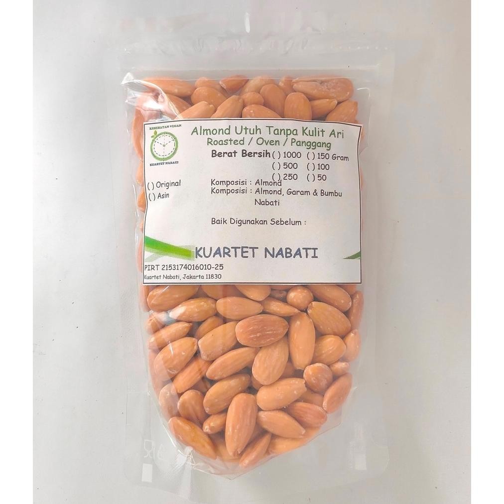 

250gr Roasted Almond Utuh Tanpa Kulit Ari/ Almond Whole Skinless Size Besar 27-30 Dengan Varian Rasa Original / Asin / Aktivasi