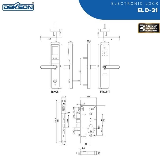Dekkson Smart Digital Lock Gagang Kunci Pintu Handle EL D31 BLACK
