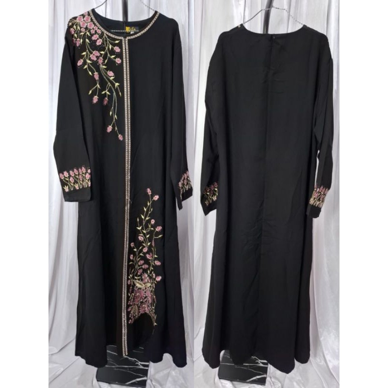 Gamis Abaya Motif Bunga Jet Black