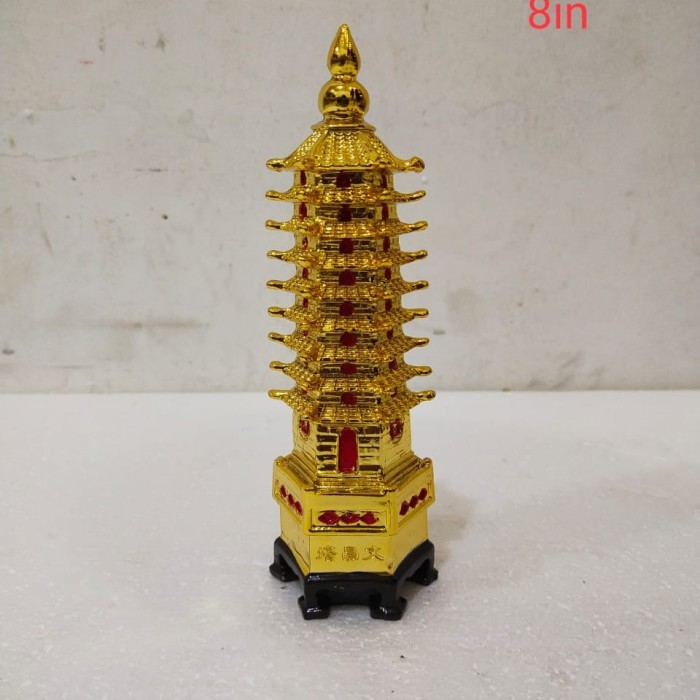 Pajangan Fengshui Pagoda Emas 8 Inch Gercep