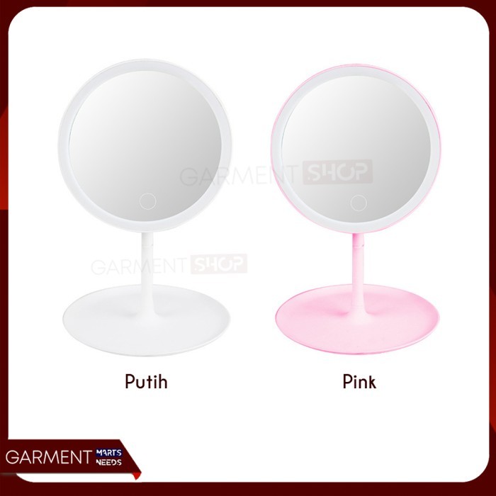 Cermin Make Up Kaca Rias Lampu Led Bulat Bundar Standing Mirror