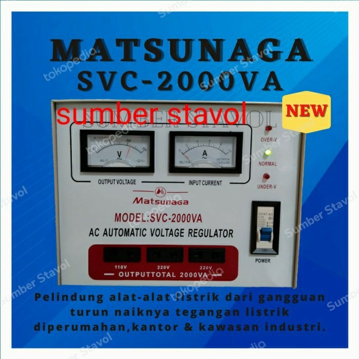 stabilizer listrik 2000 watt - 2000 VA Matsunaga plus kabel stopkontak