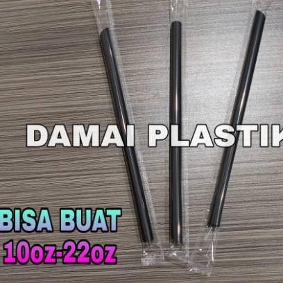 Bisa COD SEDOTAN PLASTIK 8MM 21CM Sedotan Bubble Boba Cochoc Steril Bungkus Plastik Hitam 8 mm 21 cm