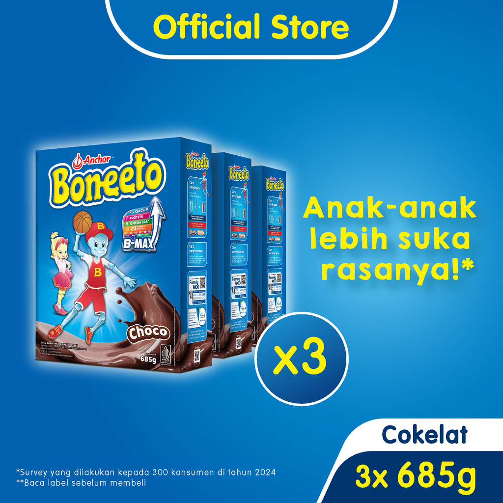 

Boneeto Susu Bubuk Anak Sekolah Yummy Choco 3 x 685g - Nutrisi Pertumbuhan Anak untuk Daya Pikir dan Tubuh Aktif