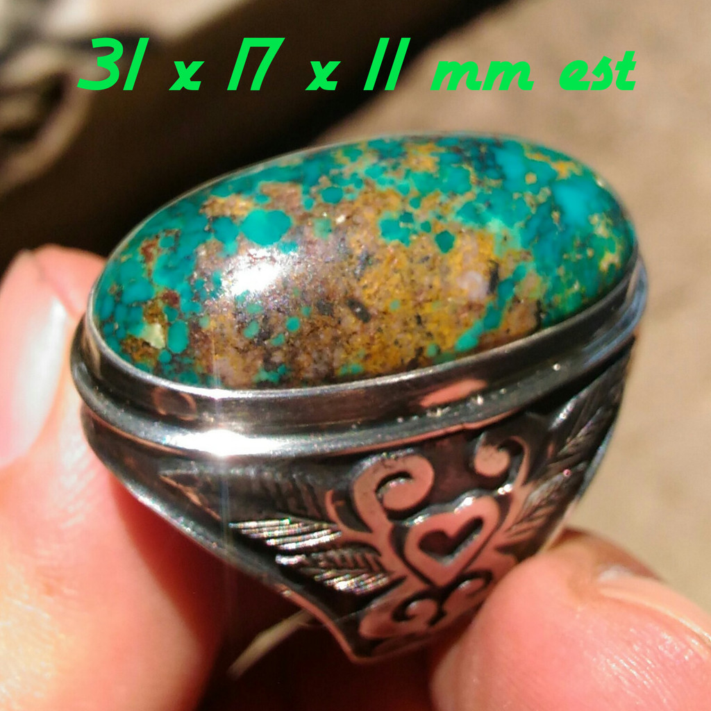 Pirus Persia Big Size Bluish Green Urat Emas Kolektor Item Ring Perak HM Tebal