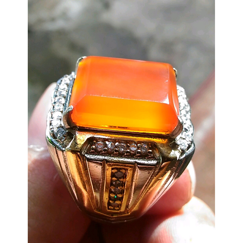 Orange Chalcedony Kristal Top Cutting Ring Chroom Mewah