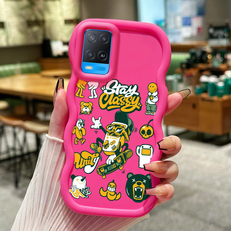 Casing Hp Untuk OPPO A54 Case Casing HP Kesing tas Emoji penutup pelindung silikon Softcase Macaron 