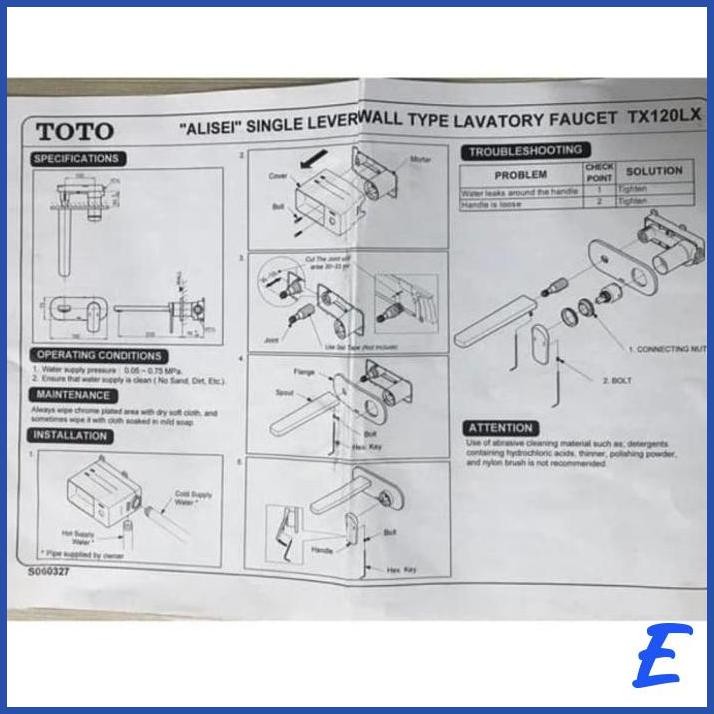 | TJC | TOTO TX120LX /KRAN WASTAFEL DINDING HOT & COLD
