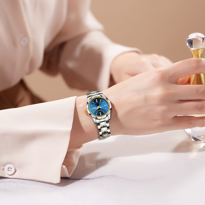 BIDEN JAM TANGAN WANITA ANTI AIR ORIGINAL STAINLESS STEEL KALENDER JAM