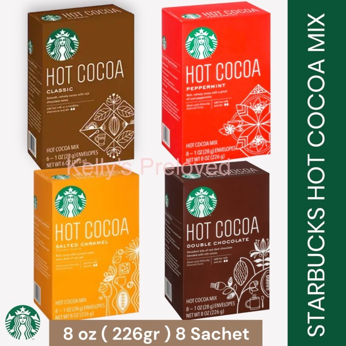 

STARBUCKS HOT COCOA MIX BOX 8 OZ CHOCOLATE POWDER DRINK 8 SACHET