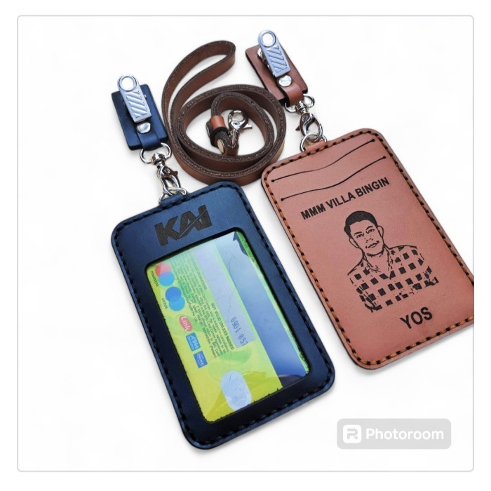 

PREMIUM Id Card Holder Name Tag Lanyard KAI BUMN Kulit Sapi Asli Free Nama Logo Foto